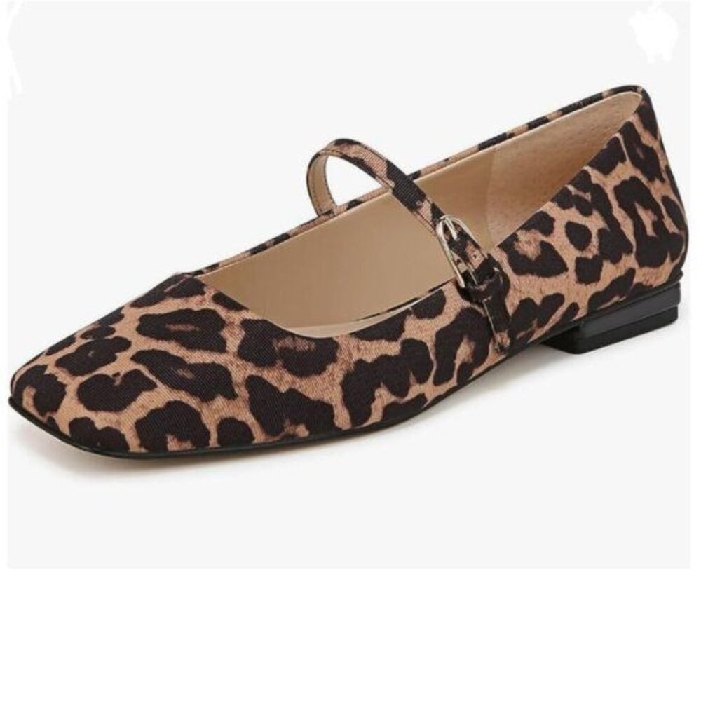 Milooey Leopard Closed Square Toe Mary Jane Chunky Low Heels Buckled Shoes